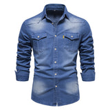 Joior Elastic Cotton Denim Shirt Men Long Sleeve Quality Cowboy Shirts for Men Casual Slim Fit Mens Designer Clothing