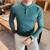 Joior Autumn Winter Slim Long Sleeved Polo Shirt Men's Solid Color Lapel knitted Bottom Sweater Business Simple Casual Polo Shirt Top