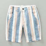 Joior Summer New Contrast Striped Shorts for Men Pure Linen Lightweight Beach Straight Loose Casual Button Up Short Pants