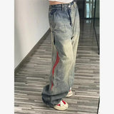 Joior American Hip-hop Retro Jeans for Men and Women Loose and Trendy Straight Leg Striped Patchwork Casual Washed Wide Leg Pants