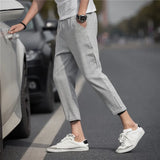 Joior Men's Straight-leg Pants Spring and Summer New Linen Plaid Retro Fashion Casual Nine Points Pants Men's Clothing Ankle Trousers