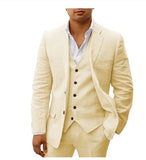 Joior 3 piece Linen Summer Men Suits for Wedding Groom Tuxedos Casual Beach Custom Man Suit Set Jacket Vest with Pants Man Fahion