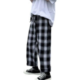 Joior Autumn Men Pants Plaid Streetwear Wide Leg Elastic Waist Loose Sports Pants Trousers Checkered Wide Leg Pants for Travel