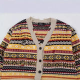 Joior Retro Rainbow Striped Cardigan Sweater Men's Autumn New Trendy Su Outwear Y2k Knitwears Oversize Raw Edges Frayed Sweatercoat