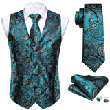 Joior 4PC Mens Extra Silk Vest Party Wedding Gold Paisley Solid Floral Waistcoat Vest Pocket Square Tie Suit Set