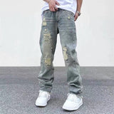 Joior Street Wash Worn Cut Jeans Men's Summer Fashion Loose Straight Pants Traf Fall Guys