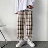 Joior Plaid Pants Men Linens Korean Checked Trousers Male Streetwear Fashion Bottoms Summer Wide Leg Pants Harajuku Breathable