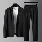 Joior Striped Pleated Men Blazer Pants Set Men Set Pleated Drawstring Loose Lapel Pockets Thin Formal Business Business Two-piece Suit