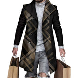 Joior Autumn Winter Men's Single Breasted Woolen Overcoat Plaid Print Male Long Thicken Windbreaker Fashion Causal Coat Outerwear Men