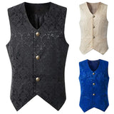 Joior Black Vest Men Renaissance Steampunk Coat Gothic Jacquard Waistcoat Single Breasted Business Formal Dress Vest for Suit