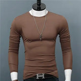 Joior Luxury Men's Casual Full Sleeve T-Shirt Autumn O-Neck Modal Base Shirt Slim Fit Solid Color Thin Korean Style Tee Undershirt Man