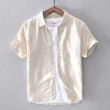 Joior Cotton Linen Short Sleeve Shirts For Men Casual Fashion Yellow Turn Down Collar Tops Male Summer Classic Basic Clothing