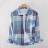 Joior Cotton Linen Casual Plaid Shirts for Men Long Sleeve Tops Male Loose Turn-down Collar Fashion Clothing Trends