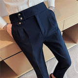 Joior British Style Spring New Solid Business Casual Suit Pants High Waist Button Men Formal Pants High Quality Slim Office Trousers