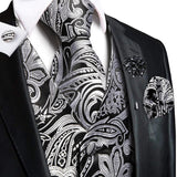 Joior High Quality Silk Mens Vests Champagne Paisley Waistcoat Neck Tie Hanky Cufflinks Brooch Set for Men Suit Wedding Office