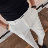 Embroidered Business Formal Pants Men Korean Style Slim Office Social Suit Pants High Quality Streetwear Ankle Pants