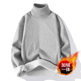 Joior black turtleneck outfit Men New Sweater Autumn Winter Knitted Turtleneck Thick Fleece Inside Solid Color Pullovers Men Casual Sweater Pullovers