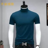 Joior Harajuku Korean Style Men's High Neck Short Sleeve T-Shirt Casual Luxury Golf Wear Summer Tees Fashionable Black Undershirt Man