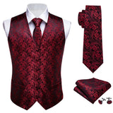 Joior 4PC Mens Extra Silk Vest Party Wedding Gold Paisley Solid Floral Waistcoat Vest Pocket Square Tie Suit Set