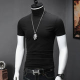 Joior Harajuku Korean Style Men's High Neck Short Sleeve T-Shirt Casual Luxury Golf Wear Summer Tees Fashionable Black Undershirt Man