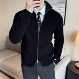 Joior Daily Casual Men's Business Casual Sweater. Autumn and Winter Stretch Solid Color Zipper Cardigan,Stand-up Collar Coat