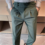 Joior Fall High Quality Business Casual Draped High-waist Trousers Men Stripes Formal Pants Male Formal Office Social Suit Pants