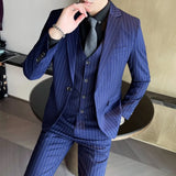 3 Pcs Set Blazers Jacket Pants Vest / Fashion Men's Casual Boutique Business Striped Groom Wedding Suit Trousers Waistcoat