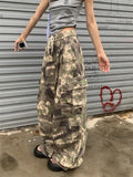 Joior Women's Camouflage Pattern Drawstring Design Thin Pants Girl Street Fashion Bottoms Female High Waist Straight Wide-leg Trousers