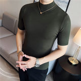 Joior Autumn High Quality Short Sleeve Knitted T Shirts  Men Slim Solid Pullovers Half Turtleneck Casual Stretched Tee Shirt Homme