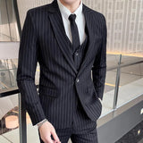 Joior 3 Pcs Set Blazers Jacket Pants Vest / Fashion Men's Casual Boutique Business Striped Groom Wedding Suit Trousers Waistcoat