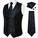 Black Paisley Blue Suit Vest Neck Tie Set Pocket Square Cufflinks Men's Wedding Waistcoat Luxury Tuxedo Vests Men Gilet