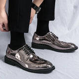 Casual Leather Shoes Men Superstar Brogues Formal Leather Shoes Oxford Gold Shoes Lace-up Hombres Silver Large Size 46