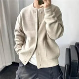 Joior Man Clothes Round Collar Plain Knitted Sweaters for Men Crewneck Solid Color Cardigan Green Black Japanese Harajuku Fashion Neck