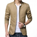 Joior Casual Men Blazer Spring Autumn Stylish Business Casual Jacket Solid Color Stand Collar Zipper Pockets Thin Slim Blazer Coat