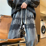 Joior New Tie Dye Retro Drawstring Jeans For Men Baggy High Street Straight Pants Hip Hop Fashion Casual y2k jean hombre pantalon