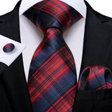 Joior Black Plaid Ties For Men 8cm Width Silk Mens Business Wedding Neck Tie Set Pocket Square Cufflinks Gravatas Homens Cravatta