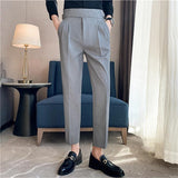 Joior British Style Men High Waist Casual Dress Pant Men Belt Design Slim Trousers Formal Office Social Wedding Party Dress Suit Pants