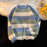 Joior FALL OUTFITS Autumn and Winter Round Neck Striped Color Matching Trend Handsome Loose Soft Glutinous Thickened Oversize Knitted Sweater