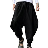 Joior Men Harem Baggy Pants Men Hakama Linen Casual Wide Leg Mens Pants Japanese Trousers Men Cross-pants Crotch Pants Pantalon