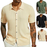 Joior 2024 New Men's Casual Tops Summer Cool Knitted Men's Shirts Short-sleeved Lapels Solid Color Hollow Breathable Clothing