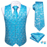 Joior 4PC Mens Extra Silk Vest Party Wedding Gold Paisley Solid Floral Waistcoat Vest Pocket Square Tie Suit Set