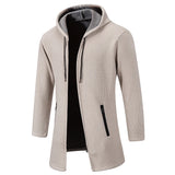 Joior Men's Fleece Long Cardigan Autumn Winter Knitting Jacket Solid Color Hooded Sweater Coat Plush Padded Outwear Fashion