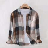 Joior Cotton Linen Casual Plaid Shirts for Men Long Sleeve Tops Male Loose Turn-down Collar Fashion Clothing Trends