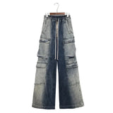 Joior High Street Men's Jeans Fashion Vintage Wide Leg Gradient Denim Pants Trend Worn Out Streetwear Tide Overalls