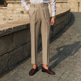 Men Spring Summer New Solid High Waist Suit Pant Men Business Formal Wear Trousers Male Slim Casual Office Suit Pants