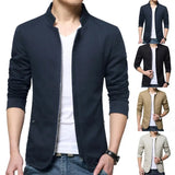 Joior Casual Men Blazer Spring Autumn Stylish Business Casual Jacket Solid Color Stand Collar Zipper Pockets Thin Slim Blazer Coat