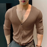 Joior 2024 Men Shirt Knitted V Neck Long Sleeve Streetwear Casual Men Clothing Korean Style Solid Color Leisure Shirts S-5XL