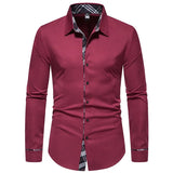 Joior Autumn Plaid Patchwork Formal Shirts for Men Slim Long Sleeve White Button Up Shirt Dress Business Office Camisas