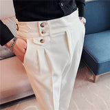 Joior British Style Spring New Solid Business Casual Suit Pants High Waist Button Men Formal Pants High Quality Slim Office Trousers