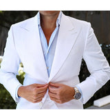 Joior New Design Business 2 Piece Men Suits Slim Fit Peak Lapel Groomsmen Tuxedo White Formal Wedding Male Suit (Blazer+Pants)